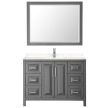 Load image into Gallery viewer, Wyndham Daria 48 Inch Single Bathroom Vanity in Dark Gray, Light-Vein Carrara Cultured Marble Countertop, Undermount Square Sink, 46 Inch Mirror- Wyndham