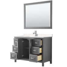Load image into Gallery viewer, Wyndham Daria 48 Inch Single Bathroom Vanity in Dark Gray, Light-Vein Carrara Cultured Marble Countertop, Undermount Square Sink, 46 Inch Mirror- Wyndham