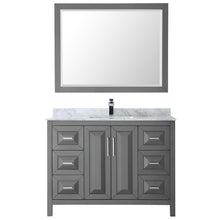 Load image into Gallery viewer, Wyndham Daria 48 Inch Single Bathroom Vanity in Dark Gray, White Carrara Marble Countertop, Undermount Square Sink, and 46 Inch Mirror- Wyndham