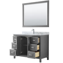 Load image into Gallery viewer, Wyndham Daria 48 Inch Single Bathroom Vanity in Dark Gray, White Carrara Marble Countertop, Undermount Square Sink, and 46 Inch Mirror- Wyndham