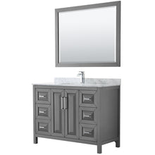 Load image into Gallery viewer, Wyndham Daria 48 Inch Single Bathroom Vanity in Dark Gray, White Carrara Marble Countertop, Undermount Square Sink, and 46 Inch Mirror- Wyndham