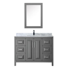 Load image into Gallery viewer, Wyndham Daria 48 Inch Single Bathroom Vanity in Dark Gray, White Carrara Marble Countertop, Undermount Square Sink, and Medicine Cabinet- Wyndham