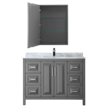 Load image into Gallery viewer, Wyndham Daria 48 Inch Single Bathroom Vanity in Dark Gray, White Carrara Marble Countertop, Undermount Square Sink, and Medicine Cabinet- Wyndham