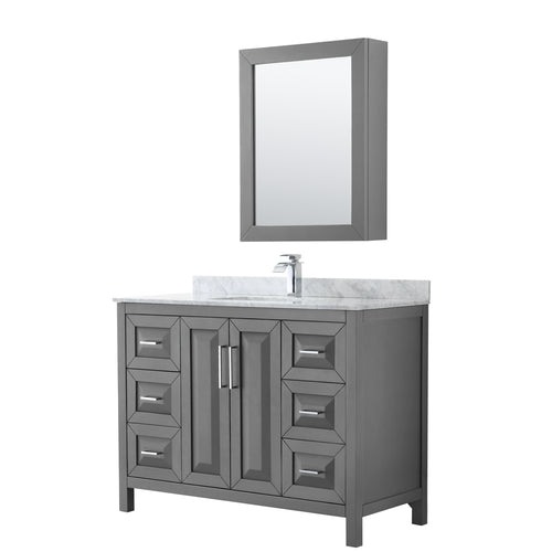 Wyndham Daria 48 Inch Single Bathroom Vanity in Dark Gray, White Carrara Marble Countertop, Undermount Square Sink, and Medicine Cabinet- Wyndham