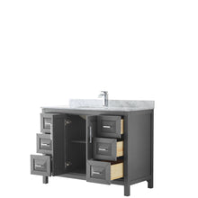 Load image into Gallery viewer, Wyndham Daria 48 Inch Single Bathroom Vanity in Dark Gray, White Carrara Marble Countertop, Undermount Square Sink, and No Mirror- Wyndham