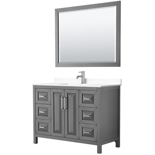Wyndham Daria 48 Inch Single Bathroom Vanity in Dark Gray, White Cultured Marble Countertop, Undermount Square Sink, 46 Inch Mirror- Wyndham