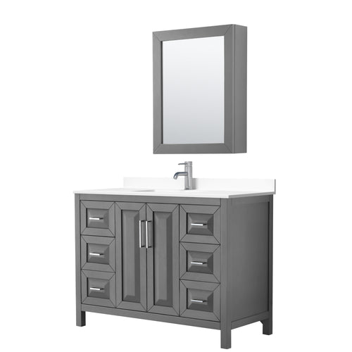 Wyndham Daria 48 Inch Single Bathroom Vanity in Dark Gray, White Cultured Marble Countertop, Undermount Square Sink, Medicine Cabinet- Wyndham
