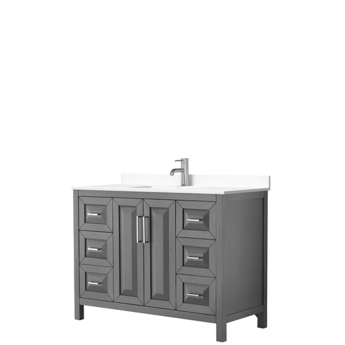 Wyndham Daria 48 Inch Single Bathroom Vanity in Dark Gray, White Cultured Marble Countertop, Undermount Square Sink, No Mirror- Wyndham