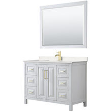 Load image into Gallery viewer, Wyndham Daria 48 Inch Single Bathroom Vanity in White, Light-Vein Carrara Cultured Marble Countertop, Undermount Square Sink, 46 Inch Mirror, Brushed Gold Trim- Wyndham