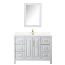 Load image into Gallery viewer, Wyndham Daria 48 Inch Single Bathroom Vanity in White, Light-Vein Carrara Cultured Marble Countertop, Undermount Square Sink, Medicine Cabinet, Brushed Gold Trim- Wyndham