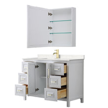 Load image into Gallery viewer, Wyndham Daria 48 Inch Single Bathroom Vanity in White, Light-Vein Carrara Cultured Marble Countertop, Undermount Square Sink, Medicine Cabinet, Brushed Gold Trim- Wyndham
