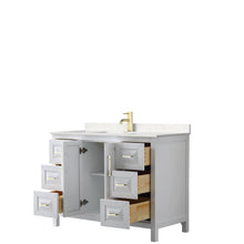Load image into Gallery viewer, Wyndham Daria 48 Inch Single Bathroom Vanity in White, Light-Vein Carrara Cultured Marble Countertop, Undermount Square Sink, Brushed Gold Trim- Wyndham