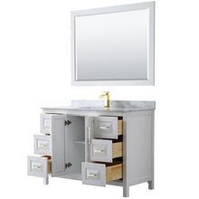Load image into Gallery viewer, Wyndham Daria 48 Inch Single Bathroom Vanity in White, White Carrara Marble Countertop, Undermount Square Sink, 46 Inch Mirror, Brushed Gold Trim- Wyndham