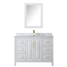 Load image into Gallery viewer, Wyndham Daria 48 Inch Single Bathroom Vanity in White, White Carrara Marble Countertop, Undermount Square Sink, Medicine Cabinet, Brushed Gold Trim- Wyndham