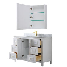 Load image into Gallery viewer, Wyndham Daria 48 Inch Single Bathroom Vanity in White, White Carrara Marble Countertop, Undermount Square Sink, Medicine Cabinet, Brushed Gold Trim- Wyndham