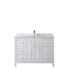 Load image into Gallery viewer, Wyndham Daria 48 Inch Single Bathroom Vanity in White, White Carrara Marble Countertop, Undermount Square Sink, Brushed Gold Trim- Wyndham