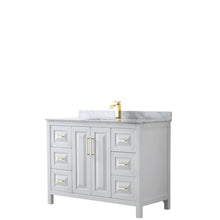 Load image into Gallery viewer, Wyndham Daria 48 Inch Single Bathroom Vanity in White, White Carrara Marble Countertop, Undermount Square Sink, Brushed Gold Trim- Wyndham