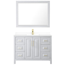Load image into Gallery viewer, Wyndham Daria 48 Inch Single Bathroom Vanity in White, White Cultured Marble Countertop, Undermount Square Sink, 46 Inch Mirror, Brushed Gold Trim- Wyndham
