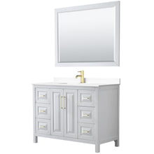 Load image into Gallery viewer, Wyndham Daria 48 Inch Single Bathroom Vanity in White, White Cultured Marble Countertop, Undermount Square Sink, 46 Inch Mirror, Brushed Gold Trim- Wyndham