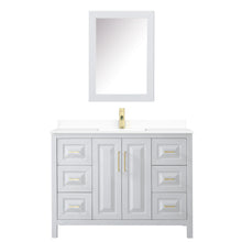 Load image into Gallery viewer, Wyndham Daria 48 Inch Single Bathroom Vanity in White, White Cultured Marble Countertop, Undermount Square Sink, Medicine Cabinet, Brushed Gold Trim- Wyndham
