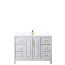 Load image into Gallery viewer, Wyndham Daria 48 Inch Single Bathroom Vanity in White, White Cultured Marble Countertop, Undermount Square Sink, Brushed Gold Trim- Wyndham