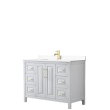 Load image into Gallery viewer, Wyndham Daria 48 Inch Single Bathroom Vanity in White, White Cultured Marble Countertop, Undermount Square Sink, Brushed Gold Trim- Wyndham