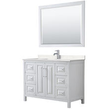 Load image into Gallery viewer, Wyndham Daria 48 Inch Single Bathroom Vanity in White, Light-Vein Carrara Cultured Marble Countertop, Undermount Square Sink, 46 Inch Mirror- Wyndham