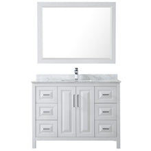 Load image into Gallery viewer, Wyndham Daria 48 Inch Single Bathroom Vanity in White, White Carrara Marble Countertop, Undermount Square Sink, and 46 Inch Mirror- Wyndham