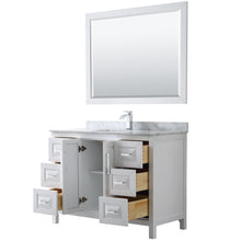 Load image into Gallery viewer, Wyndham Daria 48 Inch Single Bathroom Vanity in White, White Carrara Marble Countertop, Undermount Square Sink, and 46 Inch Mirror- Wyndham