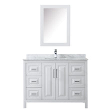 Load image into Gallery viewer, Wyndham Daria 48 Inch Single Bathroom Vanity in White, White Carrara Marble Countertop, Undermount Square Sink, and Medicine Cabinet- Wyndham