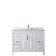 Load image into Gallery viewer, Wyndham Daria 48 Inch Single Bathroom Vanity in White, White Carrara Marble Countertop, Undermount Square Sink, and No Mirror- Wyndham