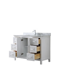 Load image into Gallery viewer, Wyndham Daria 48 Inch Single Bathroom Vanity in White, White Carrara Marble Countertop, Undermount Square Sink, and No Mirror- Wyndham