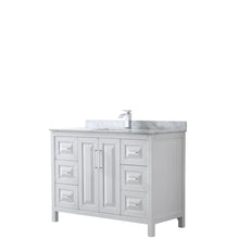Load image into Gallery viewer, Wyndham Daria 48 Inch Single Bathroom Vanity in White, White Carrara Marble Countertop, Undermount Square Sink, and No Mirror- Wyndham