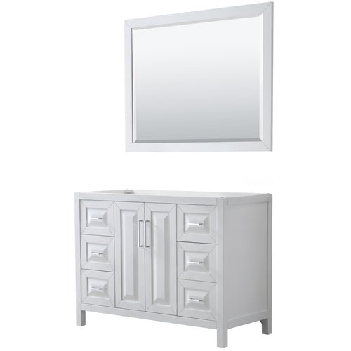 Wyndham Daria 48 Inch Single Bathroom Vanity in White, No Countertop, No Sink, and 46 Inch Mirror- Wyndham