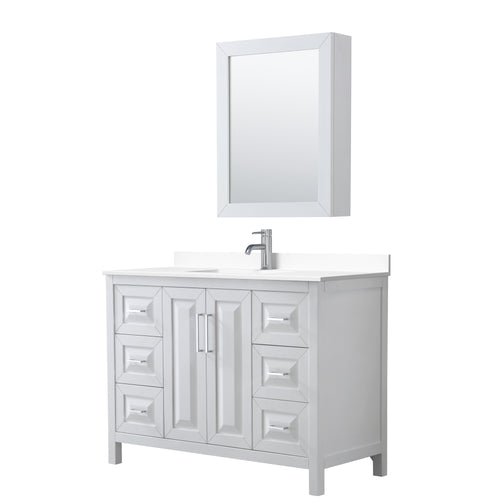 Wyndham Daria 48 Inch Single Bathroom Vanity in White, White Cultured Marble Countertop, Undermount Square Sink, Medicine Cabinet- Wyndham