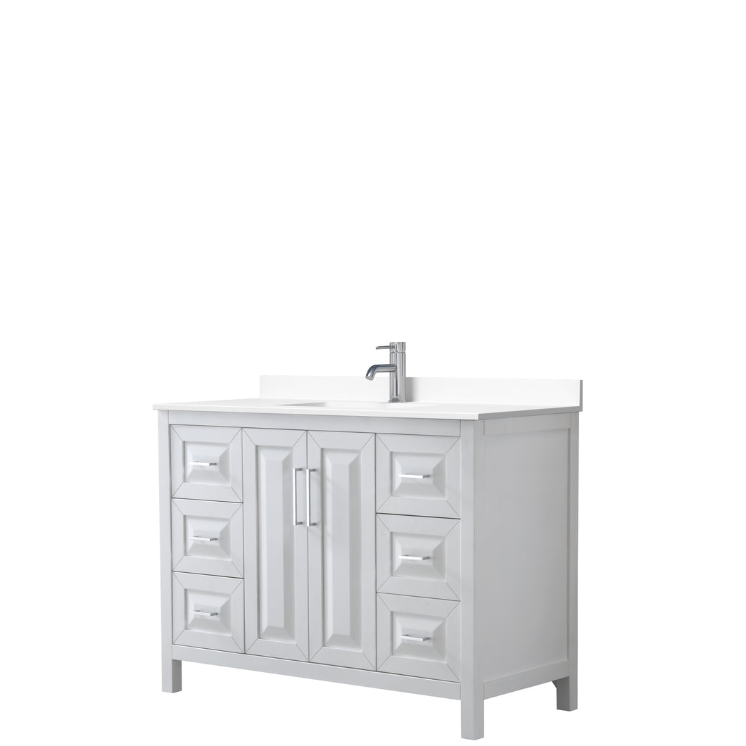Wyndham Daria 48 Inch Single Bathroom Vanity in White, White Cultured Marble Countertop, Undermount Square Sink, No Mirror- Wyndham