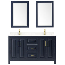 Load image into Gallery viewer, Wyndham Daria 60 Inch Double Bathroom Vanity in Dark Blue, Light-Vein Carrara Cultured Marble Countertop, Undermount Square Sinks, 24 Inch Mirrors- Wyndham