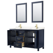 Load image into Gallery viewer, Wyndham Daria 60 Inch Double Bathroom Vanity in Dark Blue, Light-Vein Carrara Cultured Marble Countertop, Undermount Square Sinks, 24 Inch Mirrors- Wyndham