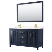 Load image into Gallery viewer, Wyndham Daria 60 Inch Double Bathroom Vanity in Dark Blue, Light-Vein Carrara Cultured Marble Countertop, Undermount Square Sinks, 58 Inch Mirror- Wyndham