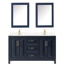 Load image into Gallery viewer, Wyndham Daria 60 Inch Double Bathroom Vanity in Dark Blue, Light-Vein Carrara Cultured Marble Countertop, Undermount Square Sinks, Medicine Cabinets- Wyndham
