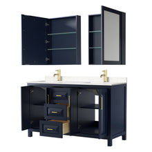 Load image into Gallery viewer, Wyndham Daria 60 Inch Double Bathroom Vanity in Dark Blue, Light-Vein Carrara Cultured Marble Countertop, Undermount Square Sinks, Medicine Cabinets- Wyndham