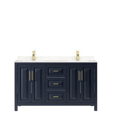 Load image into Gallery viewer, Wyndham Daria 60 Inch Double Bathroom Vanity in Dark Blue, Light-Vein Carrara Cultured Marble Countertop, Undermount Square Sinks, No Mirror- Wyndham