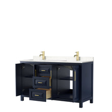 Load image into Gallery viewer, Wyndham Daria 60 Inch Double Bathroom Vanity in Dark Blue, Light-Vein Carrara Cultured Marble Countertop, Undermount Square Sinks, No Mirror- Wyndham