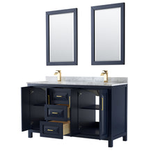 Load image into Gallery viewer, Wyndham Daria 60 Inch Double Bathroom Vanity in Dark Blue, White Carrara Marble Countertop, Undermount Square Sinks, 24 Inch Mirrors- Wyndham
