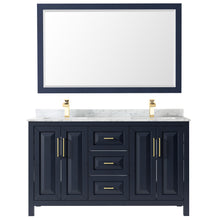Load image into Gallery viewer, Wyndham Daria 60 Inch Double Bathroom Vanity in Dark Blue, White Carrara Marble Countertop, Undermount Square Sinks, 58 Inch Mirror- Wyndham