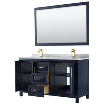 Load image into Gallery viewer, Wyndham Daria 60 Inch Double Bathroom Vanity in Dark Blue, White Carrara Marble Countertop, Undermount Square Sinks, 58 Inch Mirror- Wyndham