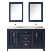 Load image into Gallery viewer, Wyndham Daria 60 Inch Double Bathroom Vanity in Dark Blue, White Carrara Marble Countertop, Undermount Square Sinks, Medicine Cabinets- Wyndham