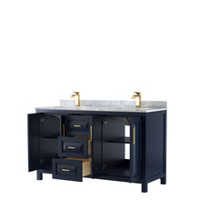 Load image into Gallery viewer, Wyndham Daria 60 Inch Double Bathroom Vanity in Dark Blue, White Carrara Marble Countertop, Undermount Square Sinks, No Mirror- Wyndham