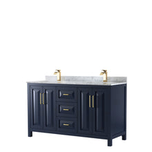 Load image into Gallery viewer, Wyndham Daria 60 Inch Double Bathroom Vanity in Dark Blue, White Carrara Marble Countertop, Undermount Square Sinks, No Mirror- Wyndham