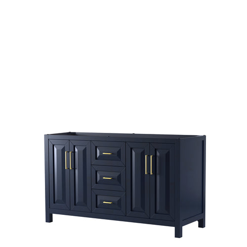 Wyndham Daria 60 Inch Double Bathroom Vanity in Dark Blue, No Countertop, No Sink, No Mirror- Wyndham
